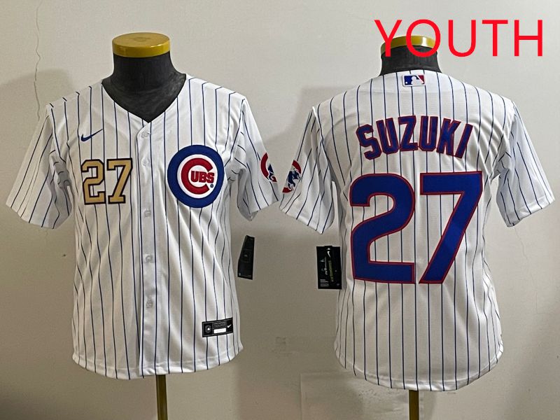 Youth 2025 Chicago Cubs #27 Suzuki White Stripe Game Nike MLB Jersey style 2->youth mlb jersey->Youth Jersey